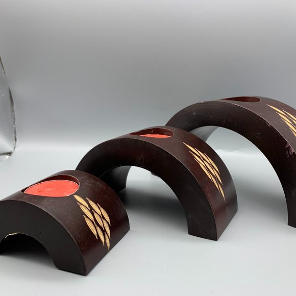 Rare set of 3 Nesting Arched Wood Tealight Candle Holders Purchased in Dubai - Picture 2 of 10